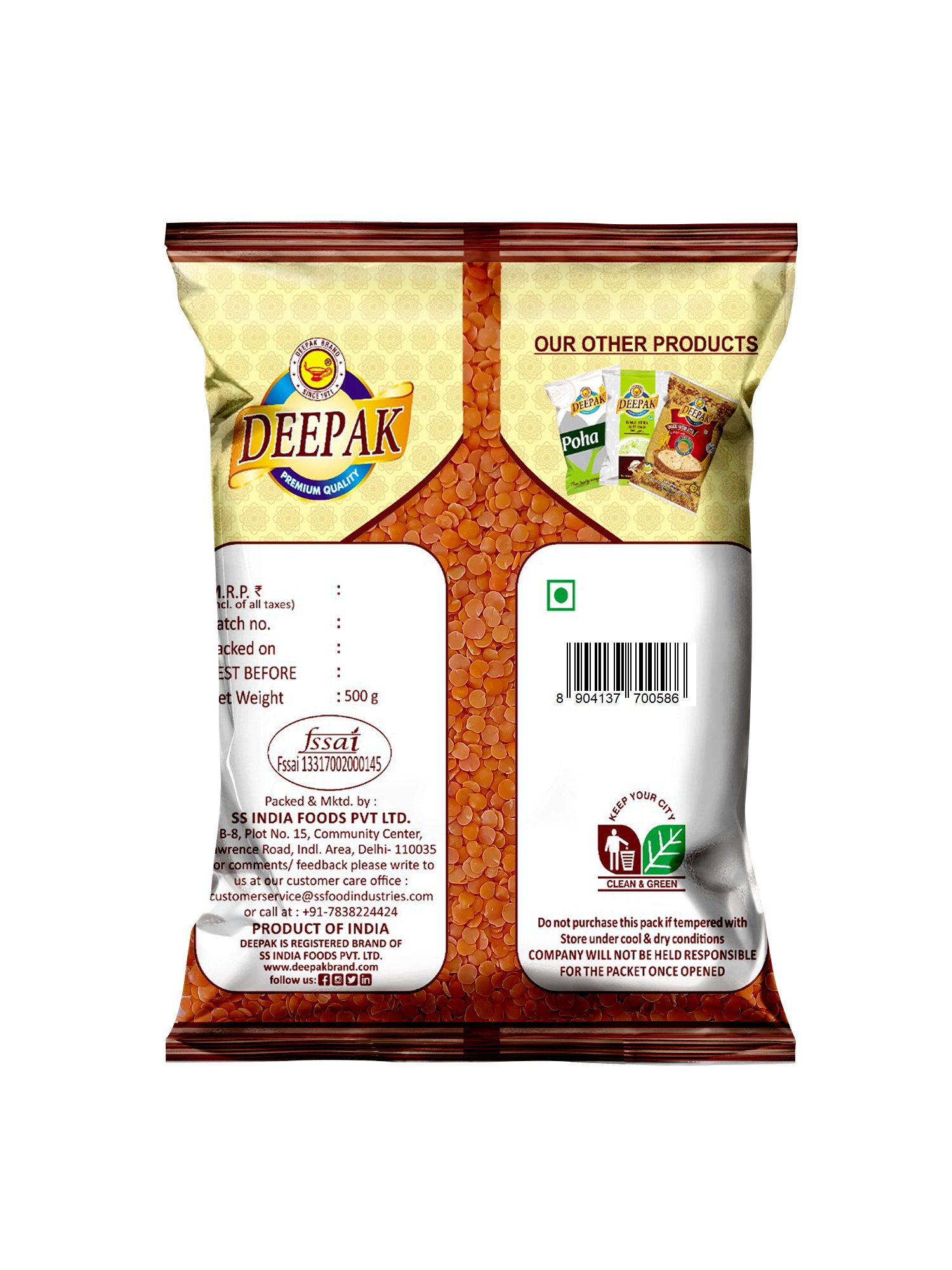 Masri Split Malka Dal Manufacturer in India | Deepak Brand
